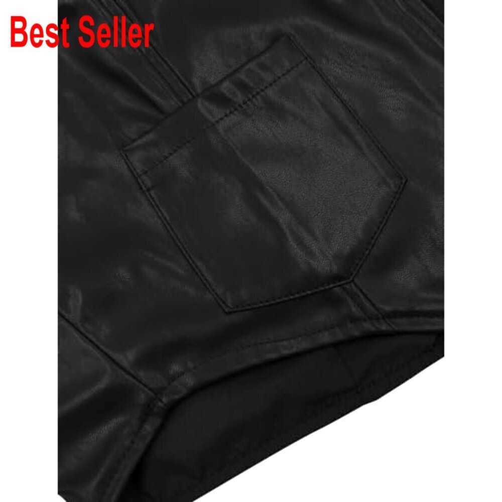Faux Leather Vest Crop Top Button Front V-Neck Sleeveless Waistcoat - Picture 5 of 6